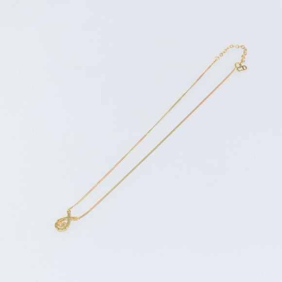Christian Dior Stone Necklace metal Gold Auth ki6254
