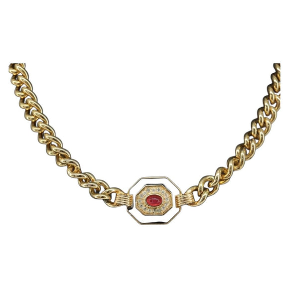 Christian Dior Stone Necklace metal Gold Auth ki6255