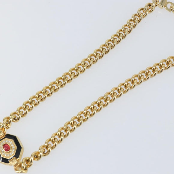 Christian Dior Stone Necklace metal Gold Auth ki6255
