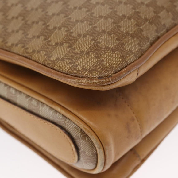 CELINE Macadam Canvas Shoulder Bag PVC Beige Gold Auth ki6262