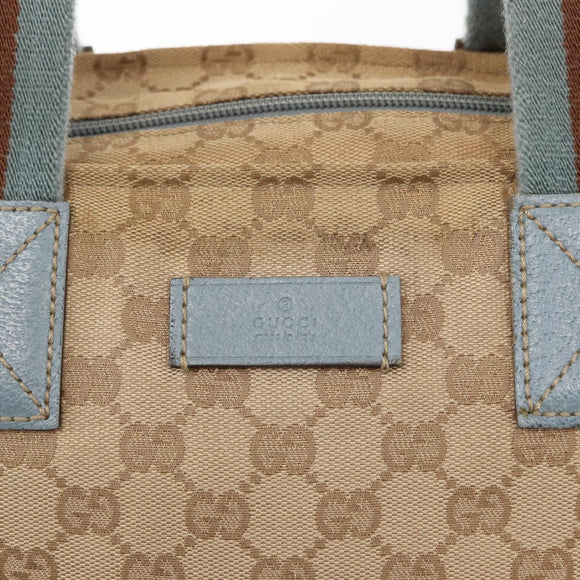 GUCCI GG Canvas Tote Bag Beige Light Blue Silver 131230 Auth ki6264