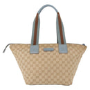 GUCCI GG Canvas Tote Bag Beige Light Blue Silver 131230 Auth ki6264-2