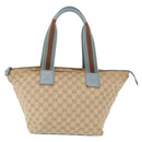 GUCCI GG Canvas Tote Bag Beige Light Blue Silver 131230 Auth ki6264-3