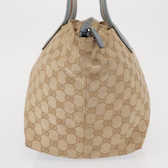GUCCI GG Canvas Tote Bag Beige Light Blue Silver 131230 Auth ki6264