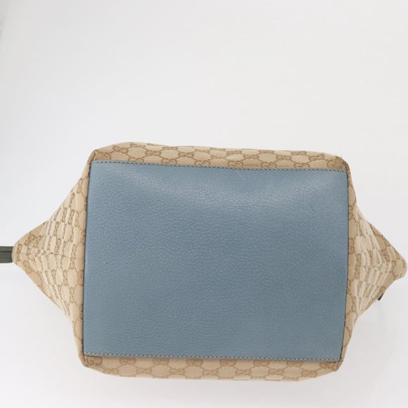 GUCCI GG Canvas Tote Bag Beige Light Blue Silver 131230 Auth ki6264