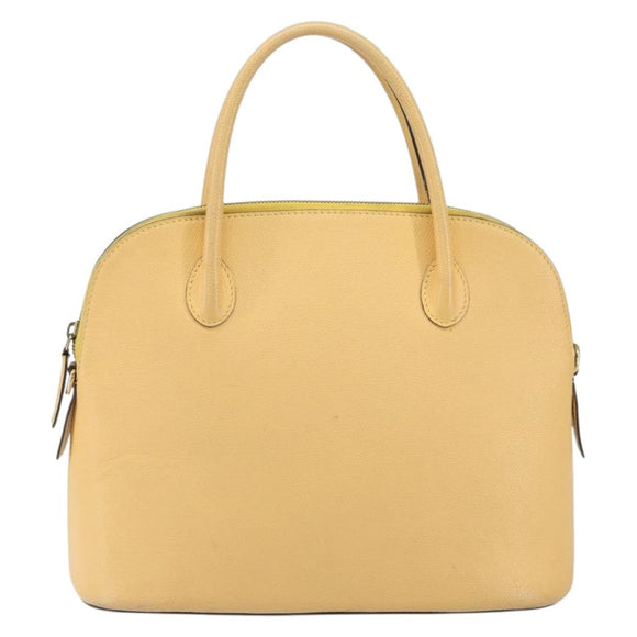 CELINE Hand Bag Leather Beige Gold Auth ki6269