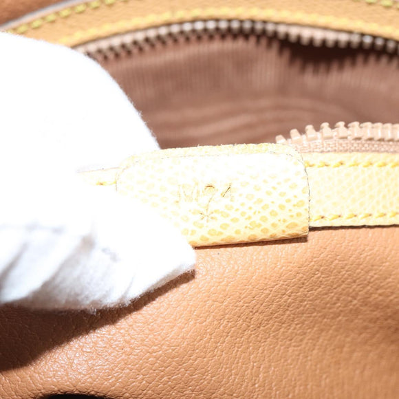 CELINE Hand Bag Leather Beige Gold Auth ki6269
