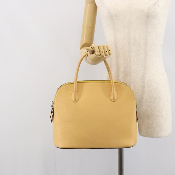 CELINE Hand Bag Leather Beige Gold Auth ki6269