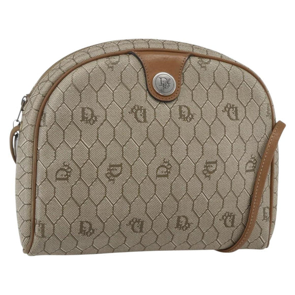 Christian Dior Honeycomb Canvas Shoulder Bag PVC Beige Gold Auth ki6276