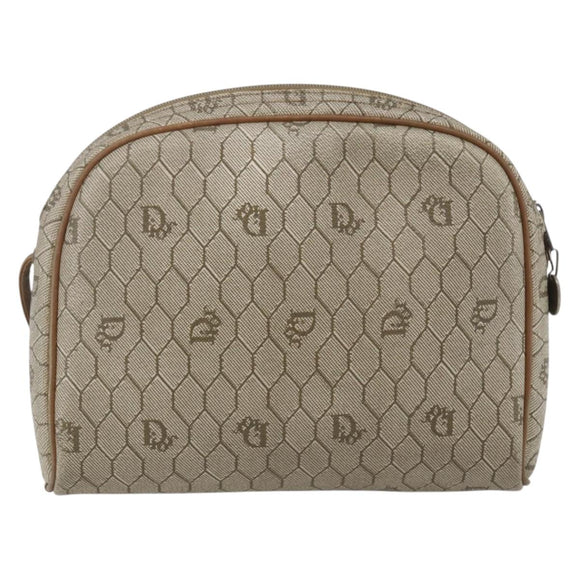Christian Dior Honeycomb Canvas Shoulder Bag PVC Beige Gold Auth ki6276