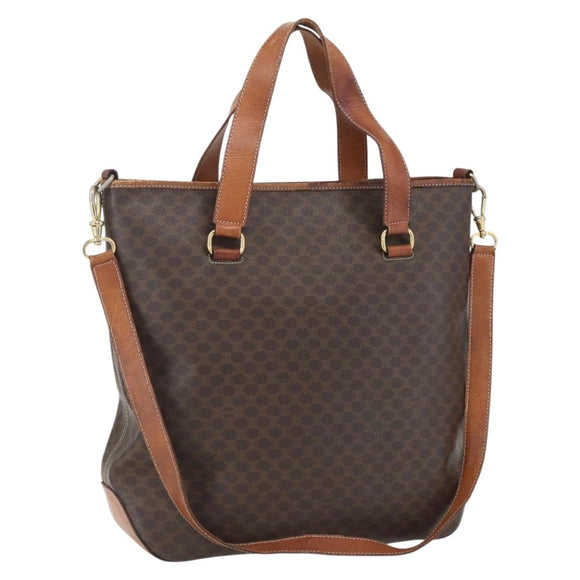CELINE Macadam Canvas Tote Bag PVC Leather 2way Brown Gold Auth ki6278