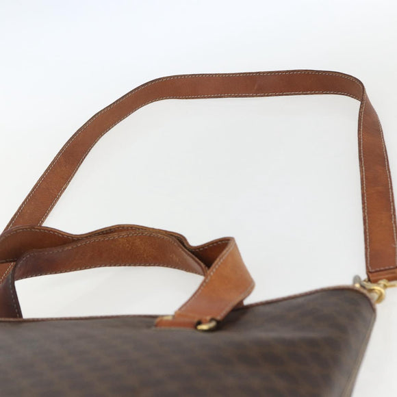 CELINE Macadam Canvas Tote Bag PVC Leather 2way Brown Gold Auth ki6278
