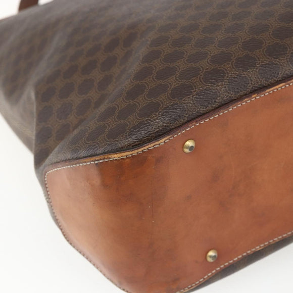 CELINE Macadam Canvas Tote Bag PVC Leather 2way Brown Gold Auth ki6278