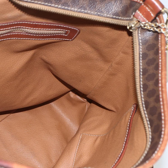 CELINE Macadam Canvas Tote Bag PVC Leather 2way Brown Gold Auth ki6278