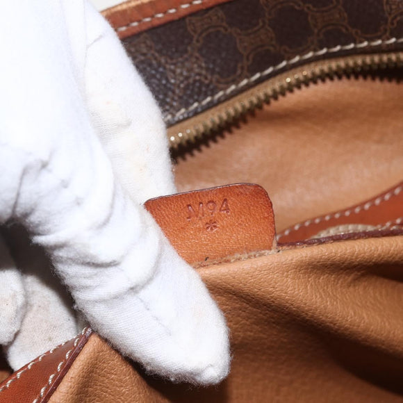 CELINE Macadam Canvas Tote Bag PVC Leather 2way Brown Gold Auth ki6278