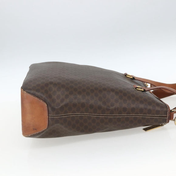 CELINE Macadam Canvas Tote Bag PVC Leather 2way Brown Gold Auth ki6278