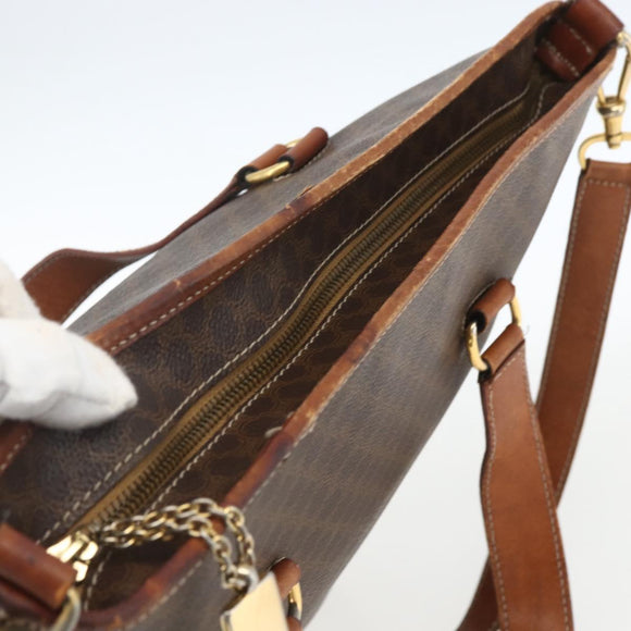 CELINE Macadam Canvas Tote Bag PVC Leather 2way Brown Gold Auth ki6278