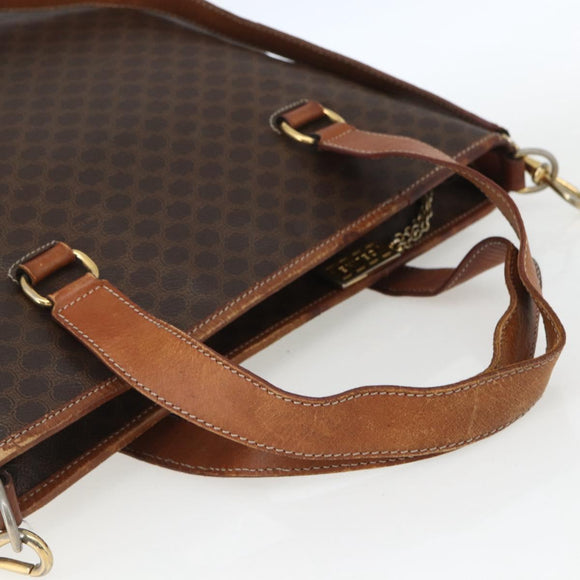 CELINE Macadam Canvas Tote Bag PVC Leather 2way Brown Gold Auth ki6278