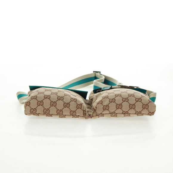 GUCCI GG Canvas Waist Bag Beige Turquoise Blue Silver 28566 Auth ki6279V