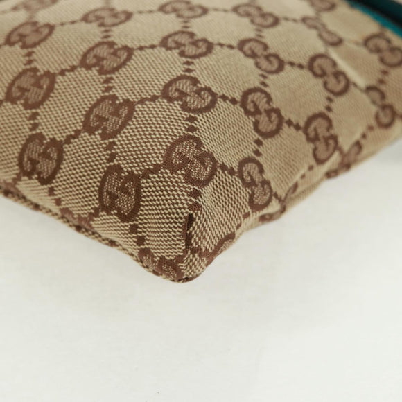 GUCCI GG Canvas Waist Bag Beige Turquoise Blue Silver 28566 Auth ki6279V