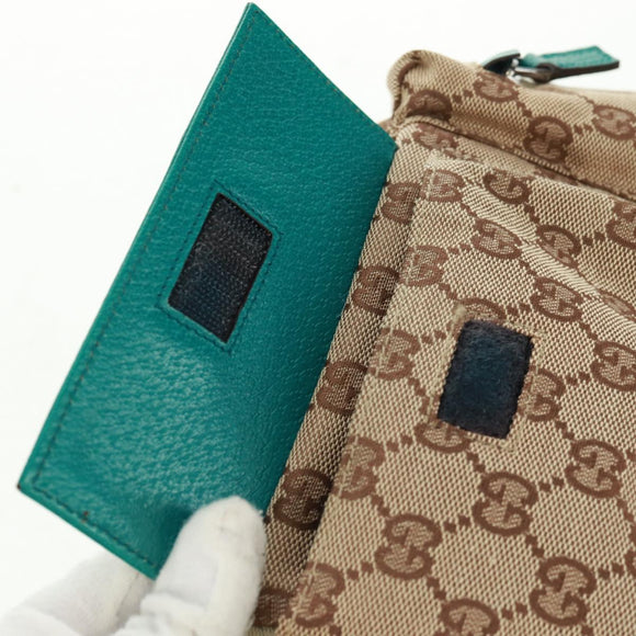 GUCCI GG Canvas Waist Bag Beige Turquoise Blue Silver 28566 Auth ki6279V