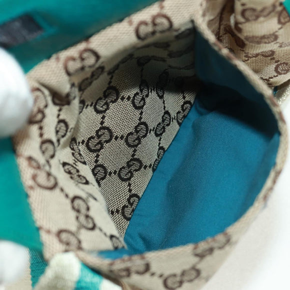 GUCCI GG Canvas Waist Bag Beige Turquoise Blue Silver 28566 Auth ki6279V