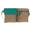 GUCCI GG Canvas Waist Bag Beige Turquoise Blue Silver 28566 Auth ki6279V-1