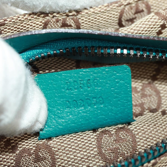 GUCCI GG Canvas Waist Bag Beige Turquoise Blue Silver 28566 Auth ki6279V