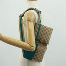 GUCCI GG Canvas Waist Bag Beige Turquoise Blue Silver 28566 Auth ki6279V-23