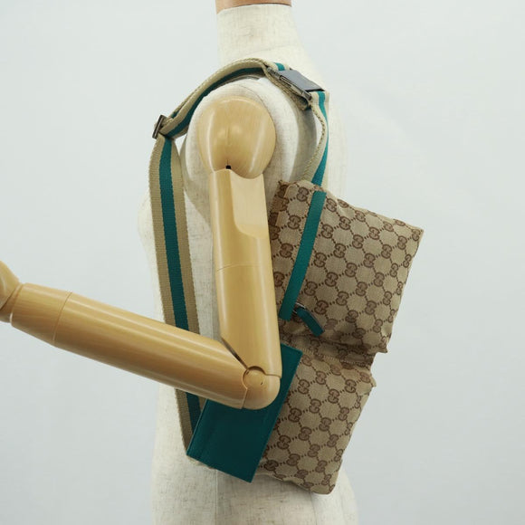 GUCCI GG Canvas Waist Bag Beige Turquoise Blue Silver 28566 Auth ki6279V