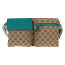GUCCI GG Canvas Waist Bag Beige Turquoise Blue Silver 28566 Auth ki6279V-13