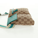GUCCI GG Canvas Waist Bag Beige Turquoise Blue Silver 28566 Auth ki6279V-3