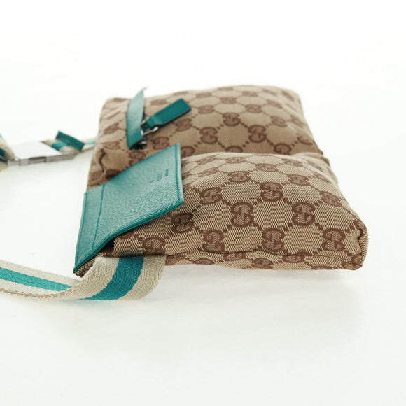 GUCCI GG Canvas Waist Bag Beige Turquoise Blue Silver 28566 Auth ki6279V