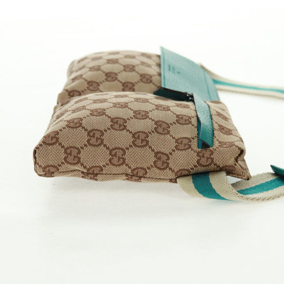 GUCCI GG Canvas Waist Bag Beige Turquoise Blue Silver 28566 Auth ki6279V
