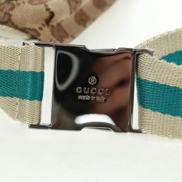 GUCCI GG Canvas Waist Bag Beige Turquoise Blue Silver 28566 Auth ki6279A