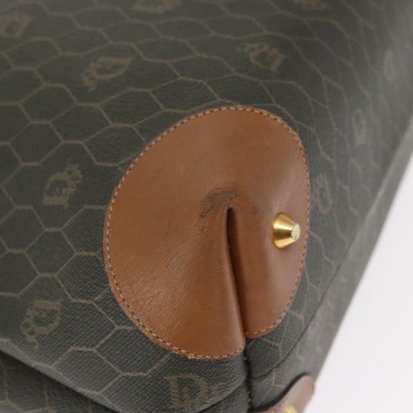 Christian Dior Honeycomb Canvas Shoulder Bag PVC Gray Gold Auth ki6281