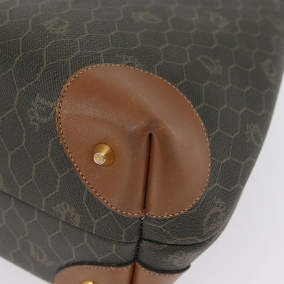 Christian Dior Honeycomb Canvas Shoulder Bag PVC Gray Gold Auth ki6281