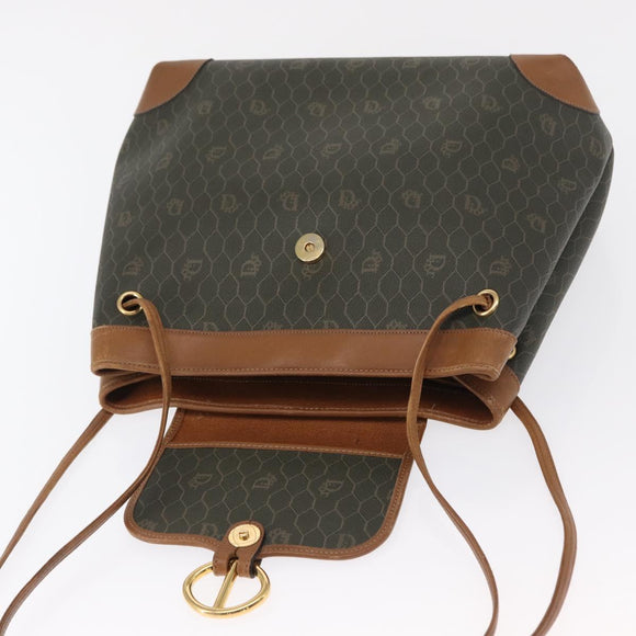 Christian Dior Honeycomb Canvas Shoulder Bag PVC Gray Gold Auth ki6281