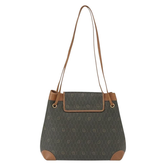 Christian Dior Honeycomb Canvas Shoulder Bag PVC Gray Gold Auth ki6281