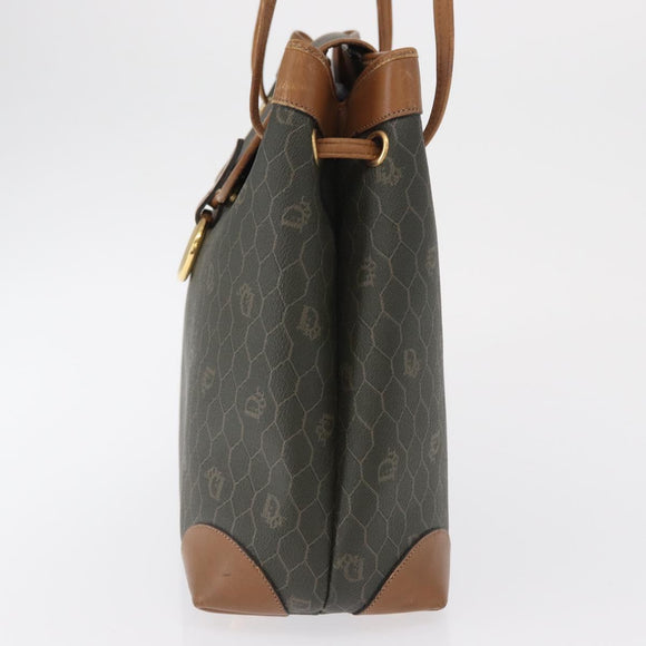 Christian Dior Honeycomb Canvas Shoulder Bag PVC Gray Gold Auth ki6281