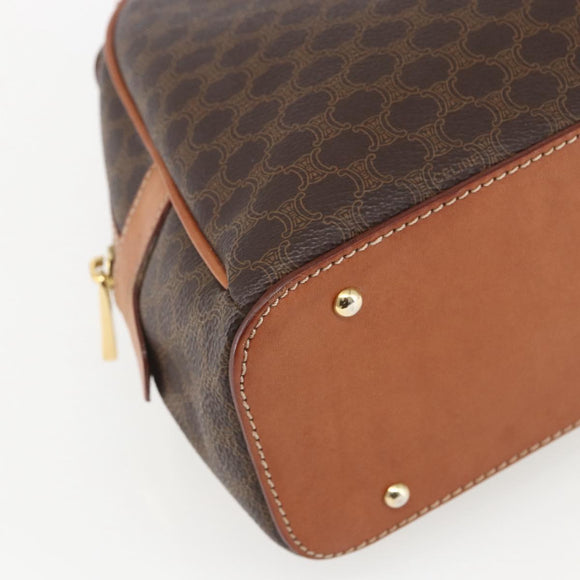 CELINE Macadam Canvas Handtasche PVC Leder Braun Gold Auth ki6282