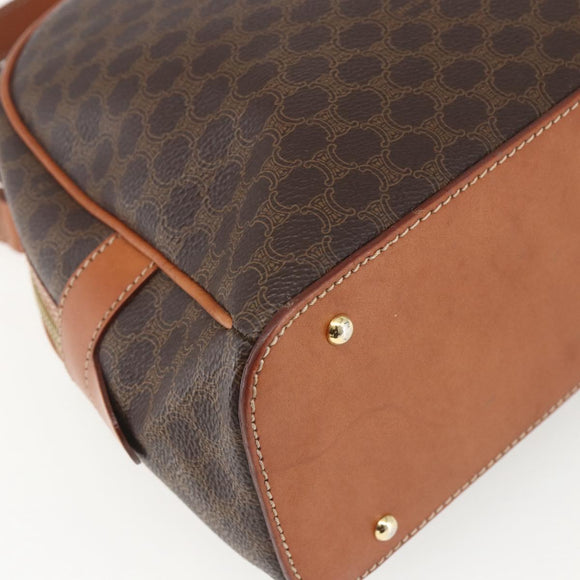 CELINE Macadam Canvas Handtasche PVC Leder Braun Gold Auth ki6282