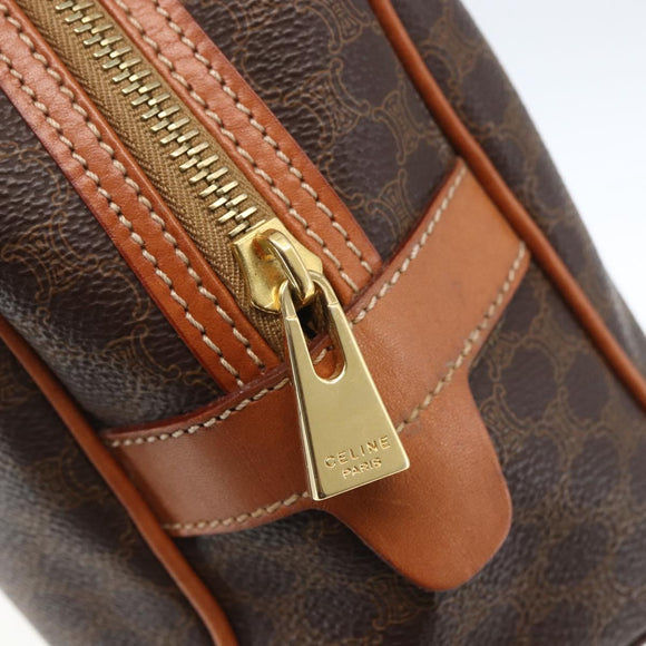 CELINE Macadam Canvas Handtasche PVC Leder Braun Gold Auth ki6282
