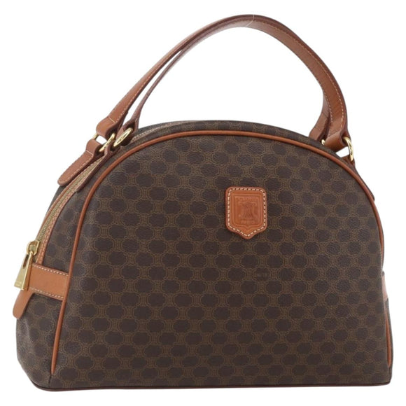 CELINE Macadam Canvas Handtasche PVC Leder Braun Gold Auth ki6282