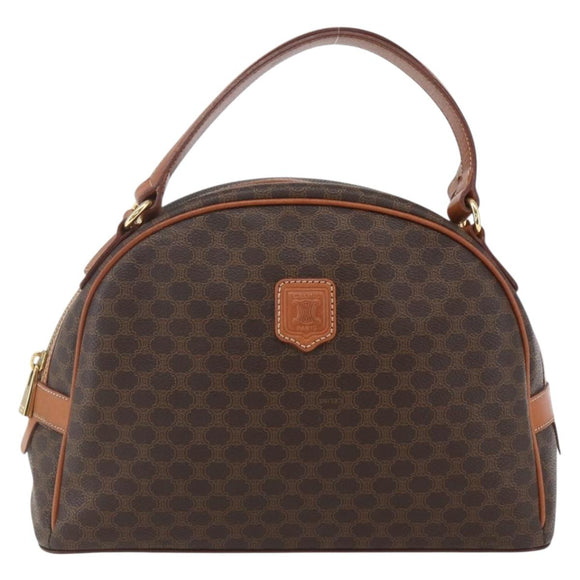 CELINE Macadam Canvas Handtasche PVC Leder Braun Gold Auth ki6282