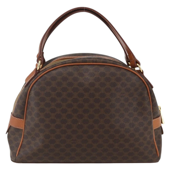 CELINE Macadam Canvas Handtasche PVC Leder Braun Gold Auth ki6282