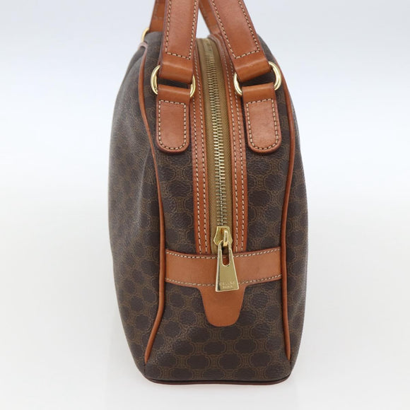 CELINE Macadam Canvas Handtasche PVC Leder Braun Gold Auth ki6282