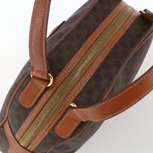 CELINE Macadam Canvas Handtasche PVC Leder Braun Gold Auth ki6282