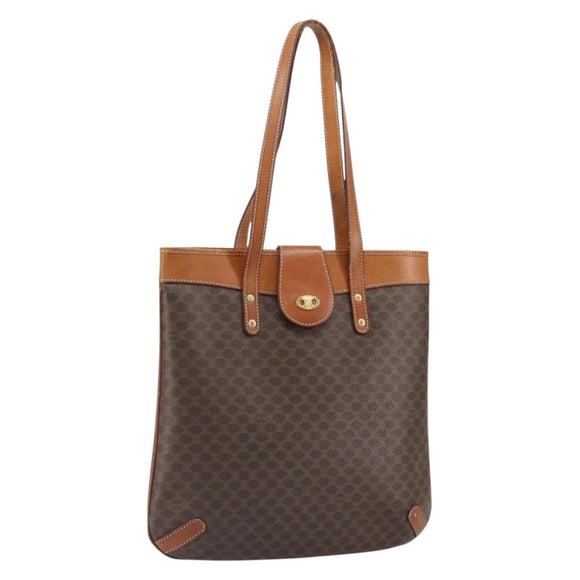 CELINE Macadam Canvas Tote Bag PVC Leather Brown Gold Auth ki6285