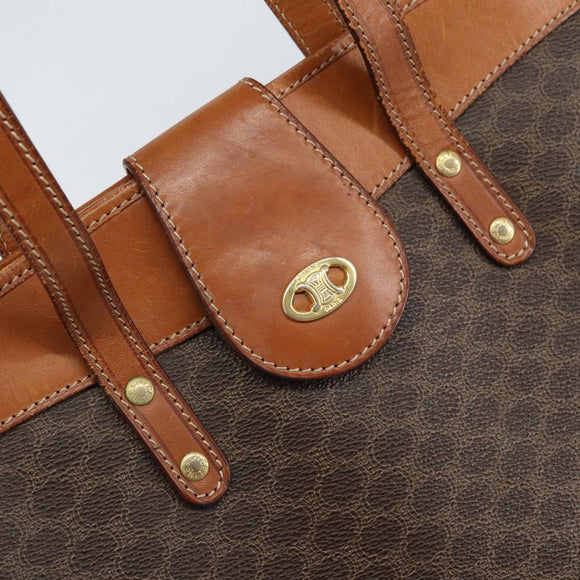 CELINE Macadam Canvas Tote Bag PVC Leather Brown Gold Auth ki6285
